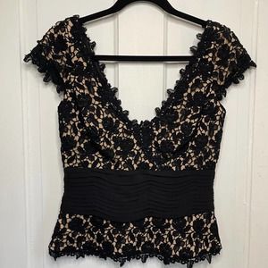 Tadashi Shoji Tadashi Collection Plunge Neck Lace Overlay Size 6